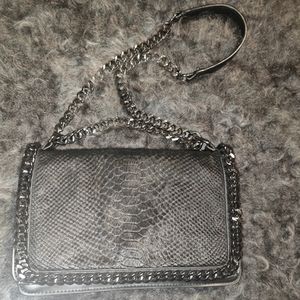 Zara Chain Crossbody Bag Flap Purse Black Faux Ponyhair Magnetic Clasp